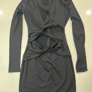 White Fox Black Long-Sleeve Twist-Front Cutout Dress